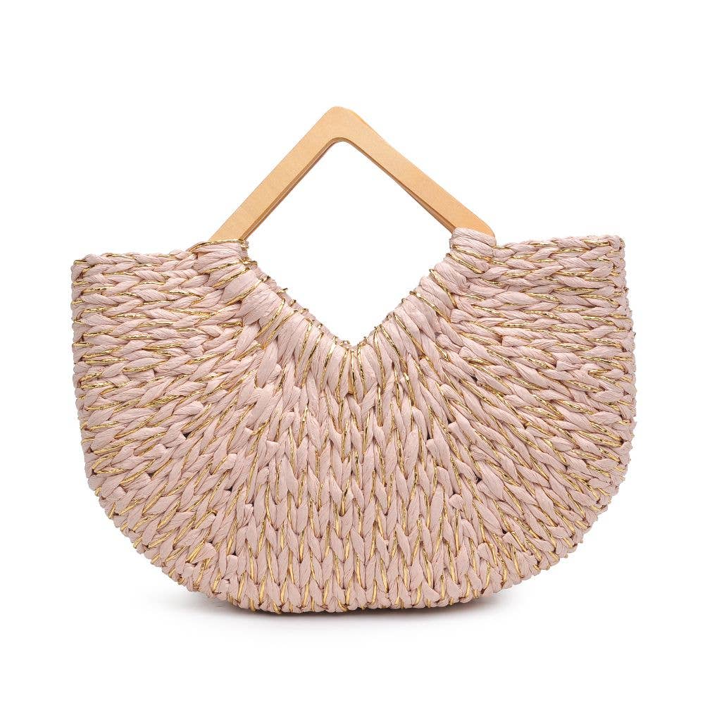 Wooden Handle Straw Tote - Blush