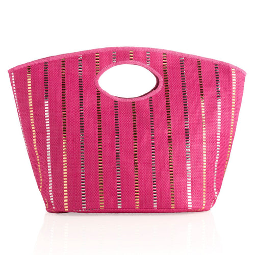 Oversized Woven Cutout Handle Tote - Pink