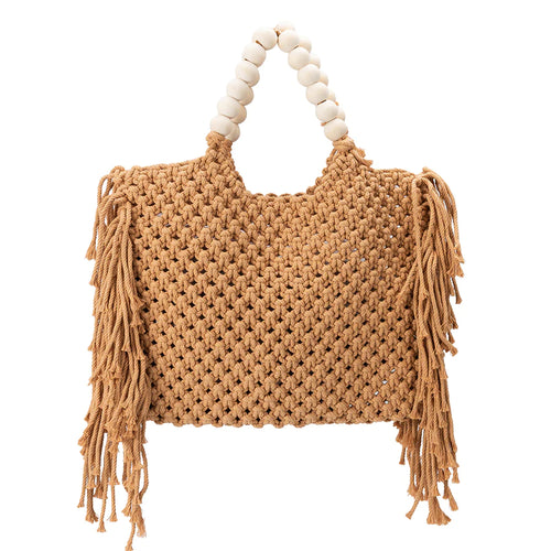 Fringed Crocheted Tote - Sand