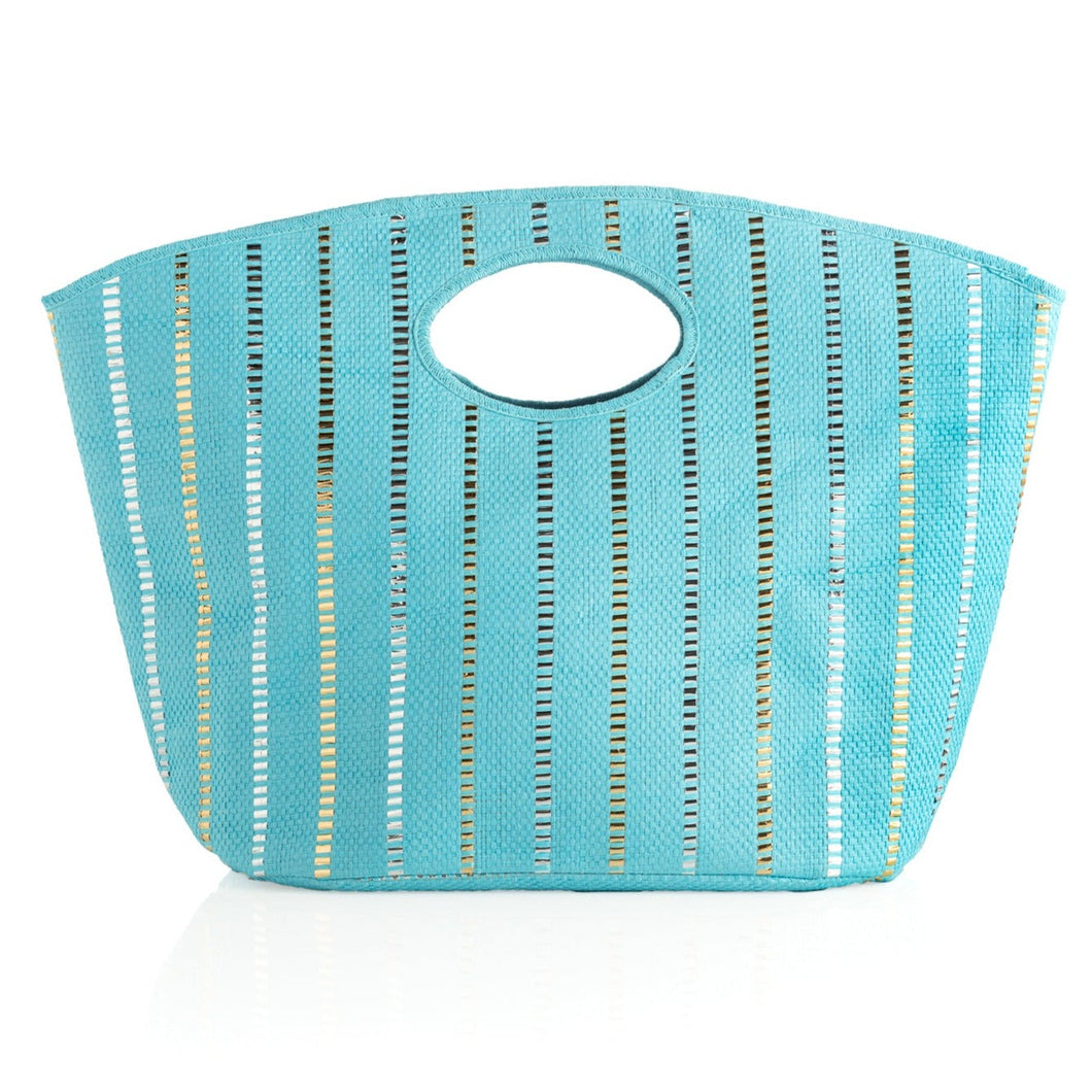Oversized Woven Cutout Handle Tote - Turquoise