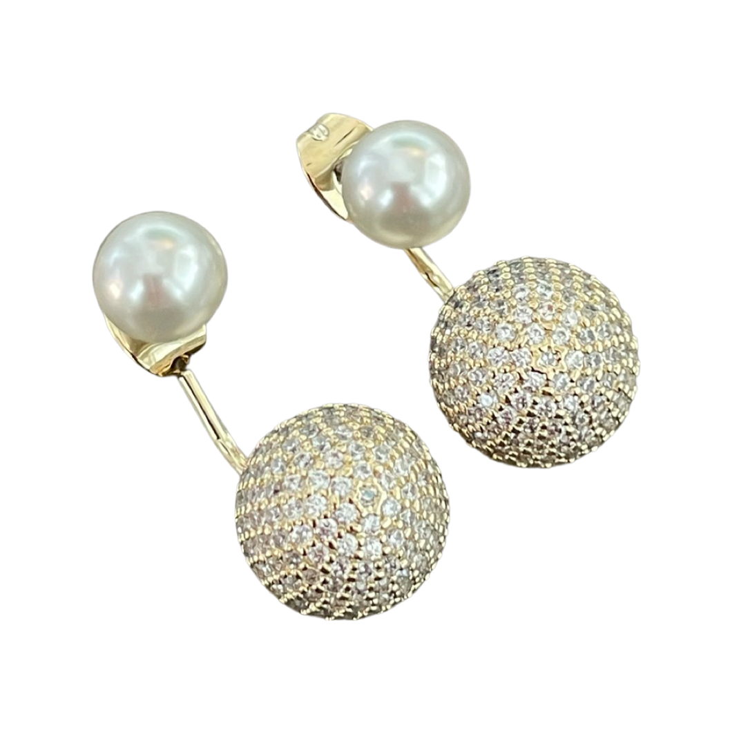 Pave Pearl Front & Back Earring