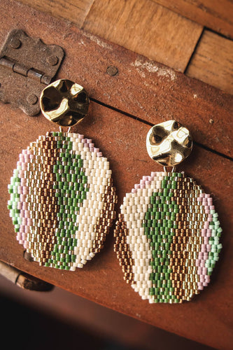 Beaded Oval Drops - Olive
