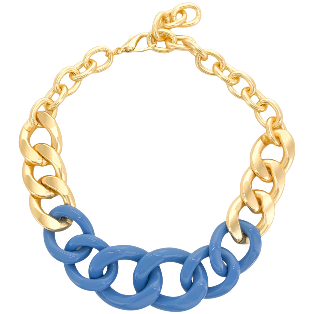 Lucite Link Statement Necklace - Blue